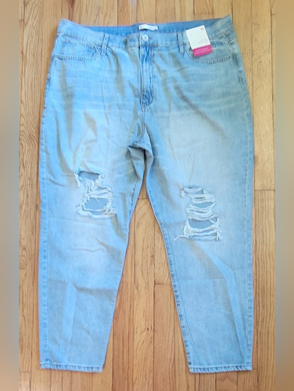 SO Womens Jeans 22 High Rise Mom Light Wash Distressed Ripped NWT Plus Size